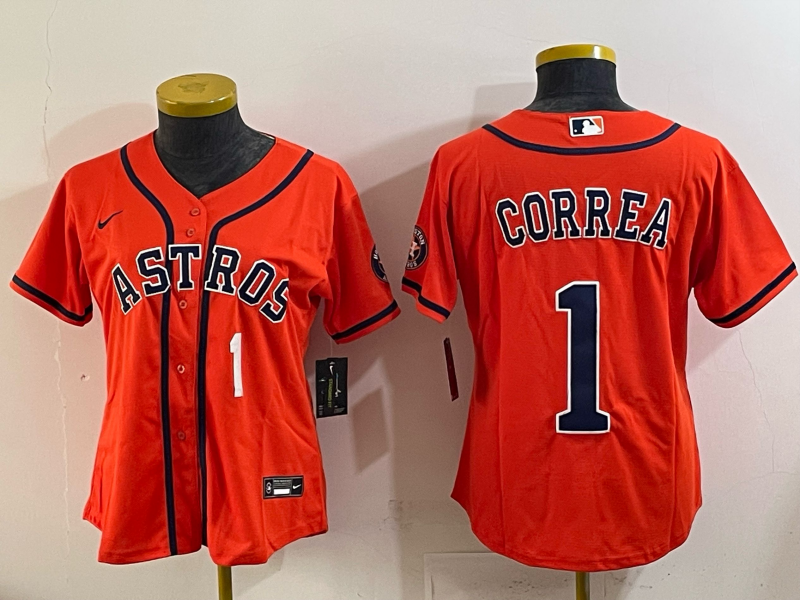 Women Houston Astros #1 Correa orange 2025 Nike MLB Jersey 006